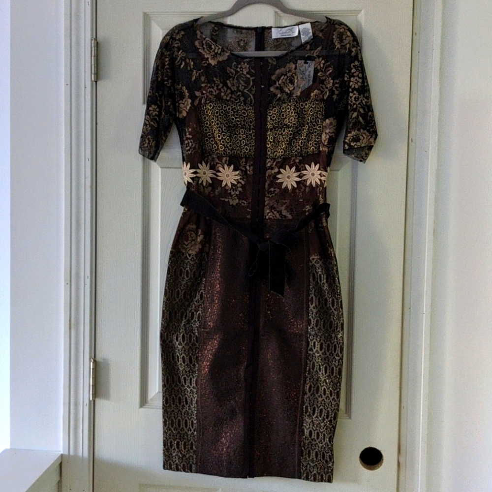 Byron Lars Antique Gold Lace Sheath